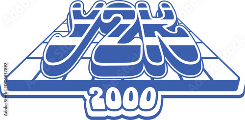 Blue streetwear 2000s Y2K icon or symbol. Brand graphic funky label element, clothing futuristic retro isolated vector icon. Apparel typography Y2K print or streetwear text vintage emblem