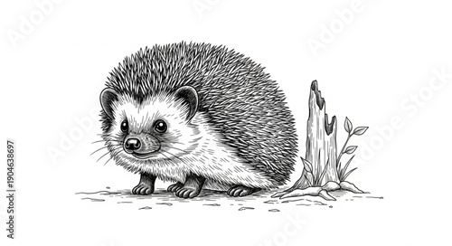 Hedgehog Illustration Close Up Detailed Drawing.