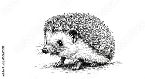 Hedgehog illustration drawing detailed sketch.