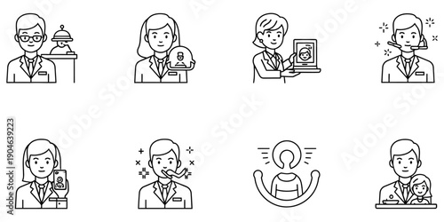 Line Art Illustrations of Professionals and Clients in Various Interactions