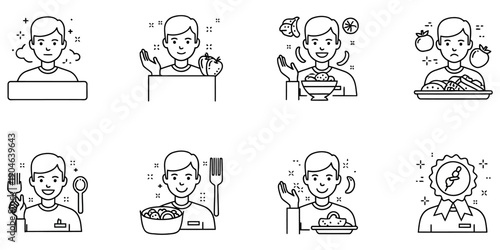 Man Enjoying Meal with Utensils in Simple Line Art Style