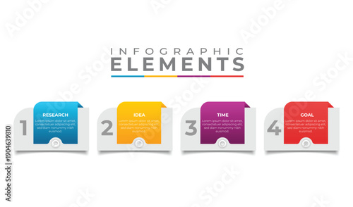 Infographic elements with colorful numbered boxes