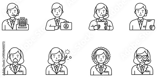 Diverse Business Professionals Illustrated in Various Emotions and Actions