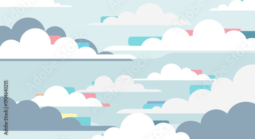 Colorful Cartoon Clouds in Sky Scene.