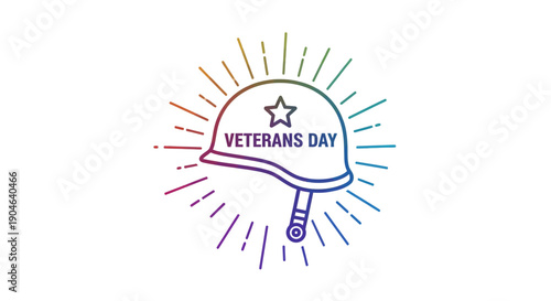 Vibrant Veterans Day Helmet Illustration Honoring Service and Sacrifice with a Radiant Sunburst