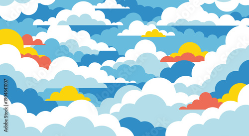Colorful Clouds in Blue Sky Illustration.