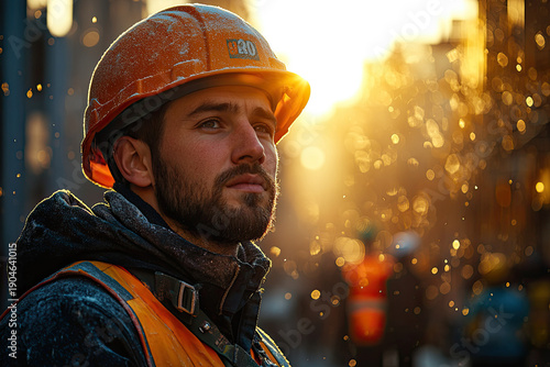 Manual Laborer on Busy Urban Construction Site Midday