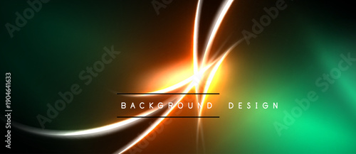 Abstract neon lines create vibrant energy. Green, orange hues blend with dark background. Modern design element for digital projects.