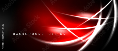 Abstract red design features bright white lines. Background gradients create dynamic visual effect. Modern, sleek presentation.