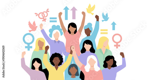 Diverse women celebrating empowerment, equality, and freedom