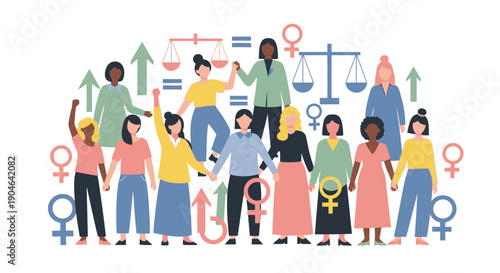 Diverse Women Group Holding Hands, Symbolizing Unity and Equality