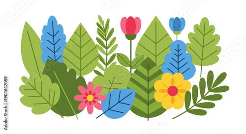 Colorful Flowers and Leaves Illustration.