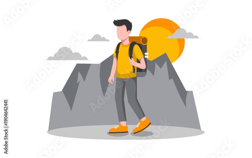 Mountain Hiking Flat Outdoor Activities Illustration