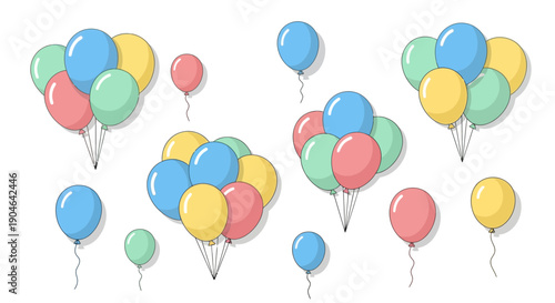 Collection of colorful balloons, party, celebration, decoration elements