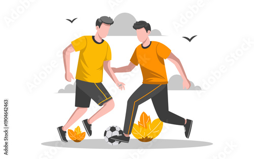 Playing Football Flat Outdoor Activities illustration