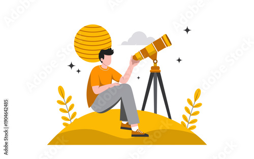 Night Stargazing Flat Outdoor Activities illustration