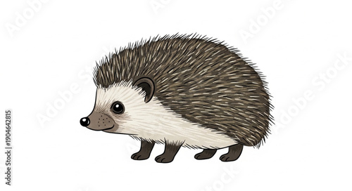 Illustration of a cute hedgehog standing on a white background.