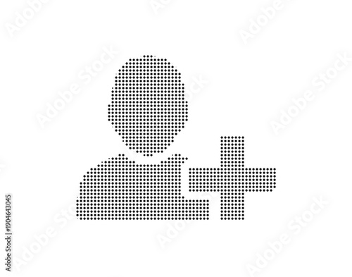 Black dotted person icon with plus sign, vector illustration on white background