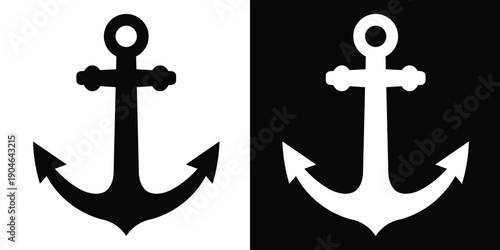 Nautical anchor vector icon. Classic maritime symbol for marine, sailing, Navy, sea travel, and boat equipment. Minimalist flat design in black and white.