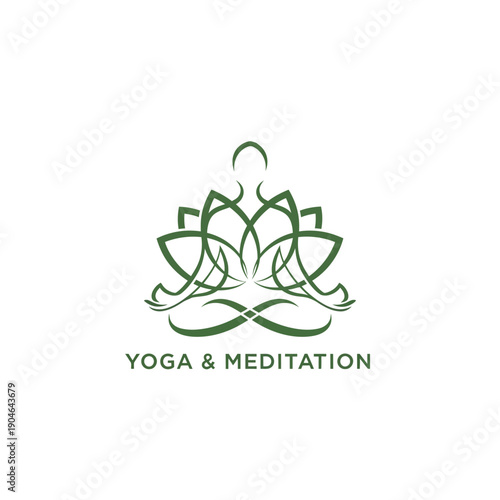 Serene yoga meditation illustration featuring lotus flower and peaceful pose