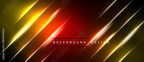 Abstract background features vibrant diagonal lines. Gold, orange, red hues create dynamic visual effect. Text reads background design.