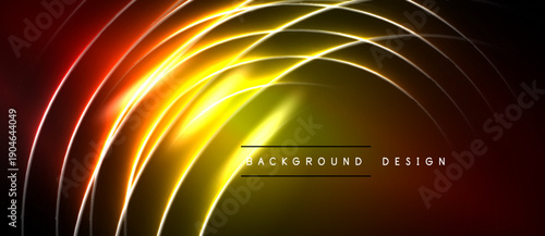 Bright neon lines form abstract curves, radiating from center. Dark background enhances glowing effect. Modern design element.