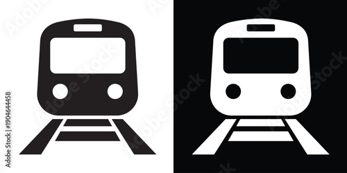 Train front view vector icon. Public transportation symbol for railway, subway, metro, and commute. Minimalist locomotive silhouette for travel and logistics.