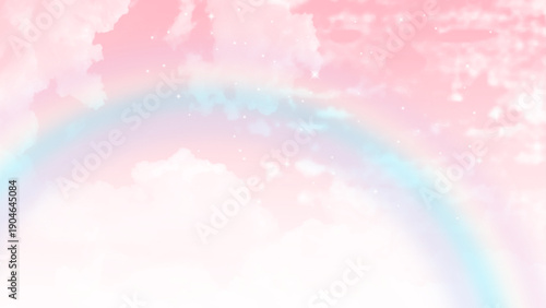 Abstract colorful dreamy pink sky with rainbow romantic soft mood