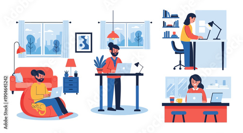 Illustration of People Working on Laptops.