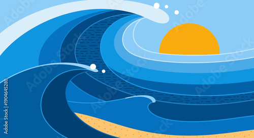 Large Ocean Wave Crashing Against Shore.