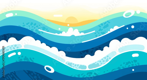 Ocean Waves Blue Water Sea Illustration.
