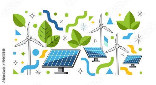 Renewable Energy Sources Wind Turbines Solar Panels.