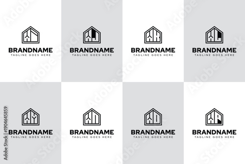 Letters WI WJ WK WL WM WN WO WP Home Line Logo, for real estate, construction, or interior design