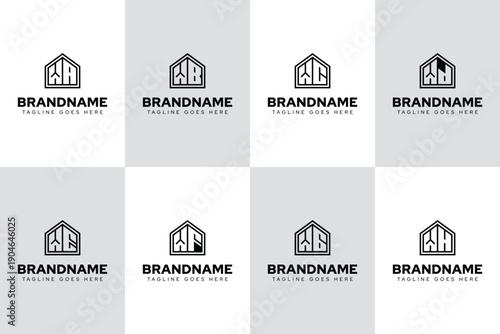 Letters WA WB WC WD WE WF WG WH Home Line Logo, for real estate, construction, or interior design