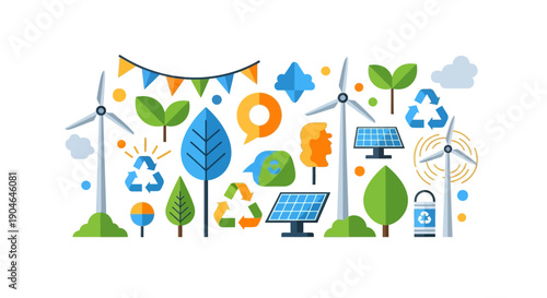 Sustainable Energy Icons and Symbols Collection.