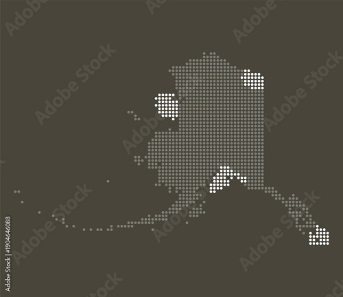 Alaska State Grey and White Dotted Map on Brown for Energy Corridors and North Slope Logistics. Alaska state dotted map.
