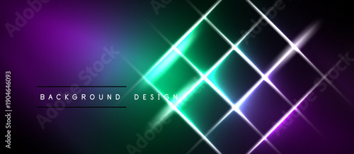 Vibrant gradient background features glowing diamond pattern. Purple transitions to teal, creating futuristic visual effect. Text reads background design.