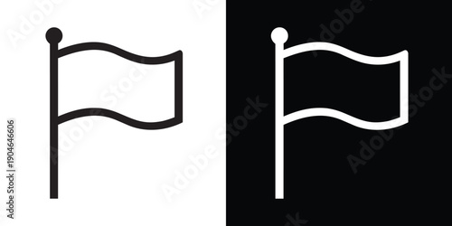 Waving flag outline vector icon. Simple banner symbol for country, national identity, success, and goal marking in minimalist black and white.