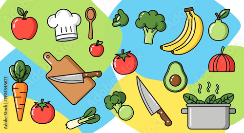 Assorted Cooking Utensils and Fresh Ingredients.