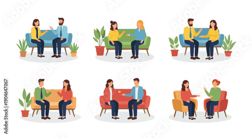 Diverse Couples and Individuals Consulting and Discussing Ideas in a Professional and Casual Setting, Business Meeting Concept.