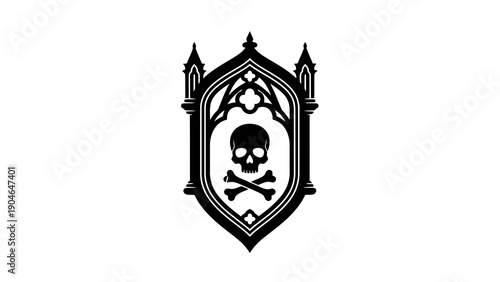 Gothic shield with skull and crossbones symbol