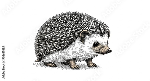 Illustration of a small hedgehog on white background.