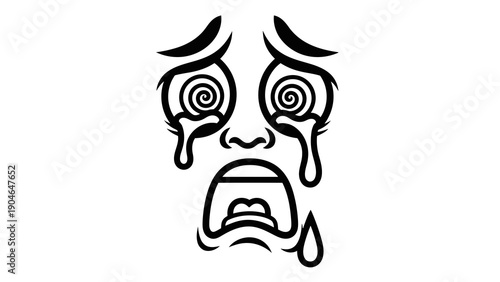 Crying face with spiral eyes and tears