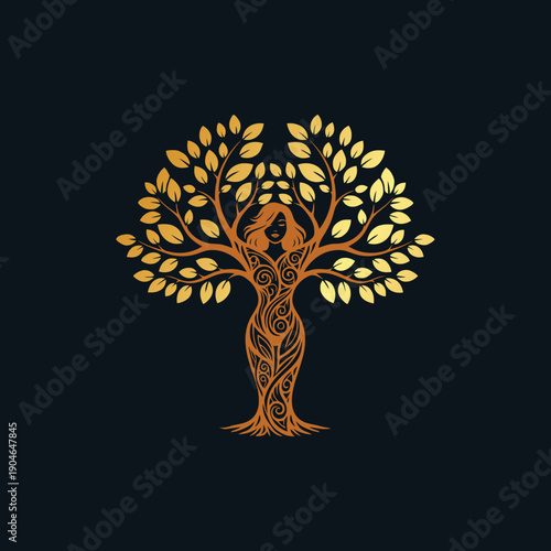 Woman merged with tree symbolizing nature and femininity