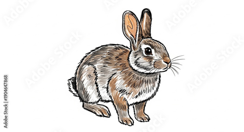 Illustration of a Wild Rabbit Standing on White Background.