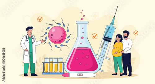 Fertility Treatment and IVF: Doctor Explains Process to Pregnant Couple.