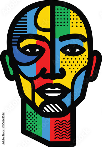 Colorful Abstract Male Face Illustration.
