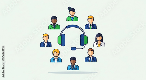 Diverse team members wearing headsets for customer support and communication