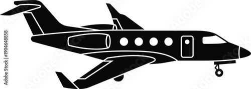 Private Business Jet Silhouette, Luxury Corporate Airplane Vector Icon, Professional Aviation Travel Graphic, Executive Charter Plane Isolated on White Background
