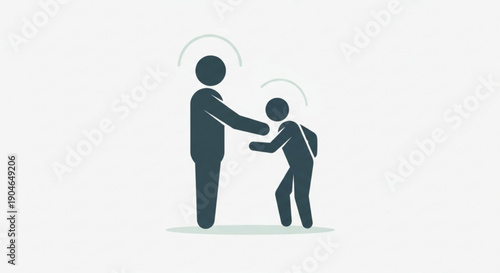 Adult and child holding hands with halos symbolizing guidance and protection in a simple modern illustration style